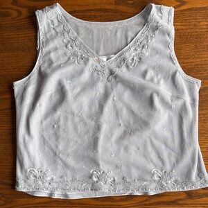 Talbots pale grey Beaded Mesh V-Neck Sleeveless Top w Detached Camisole EUC